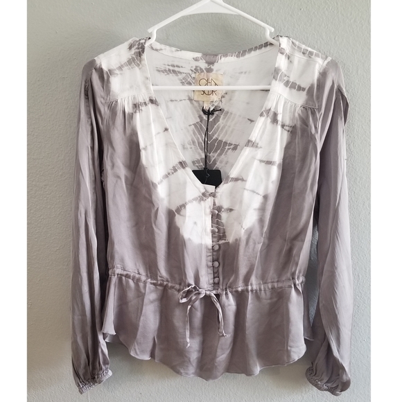 Chaser Blouson Sleeve Tie Front & Button Peplum - Picture 3 of 10